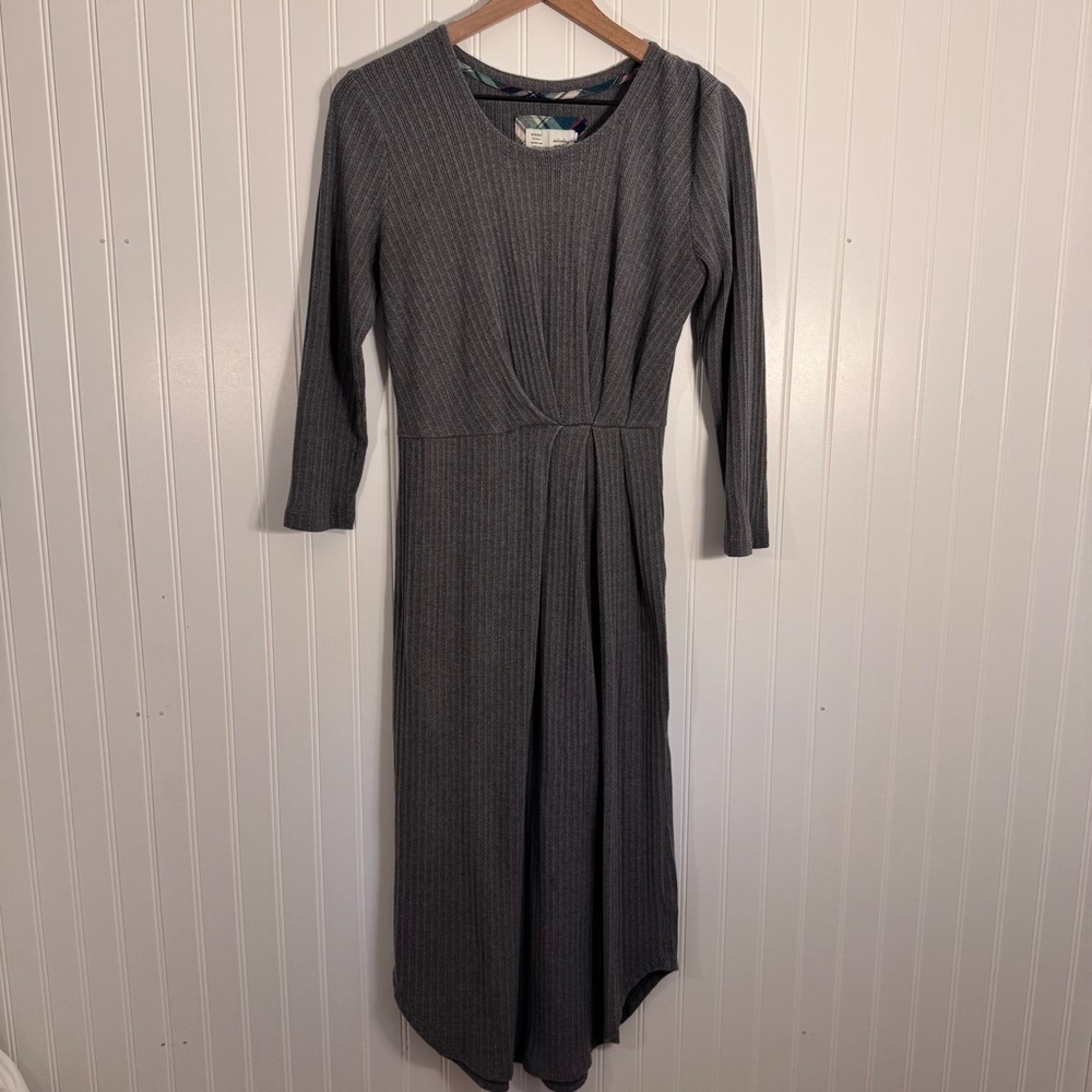 Anthropologie Saturday Sunday Gray Knit Ribbed 3/4 Sleeve Midi Dress Size Small - Picture 2 of 12
